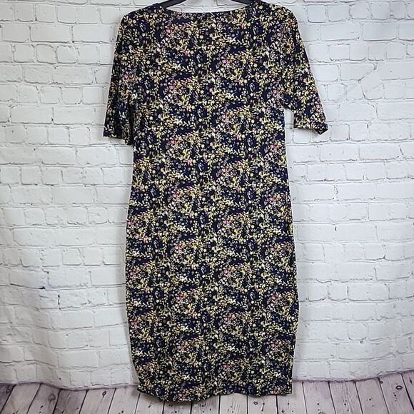 LuLaRoe Julia M 8/10 Blue Floral Knee Length Knit Bodycon Soft Stretch Dress - Picture 3 of 8